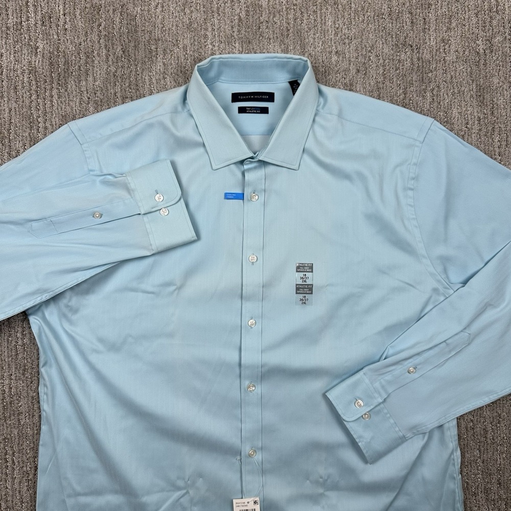 NWT Tommy Hilfiger Shirt The Flex Cool Athletic Fit Mens 2XL Blue Long Sleeve - Picture 2 of 12